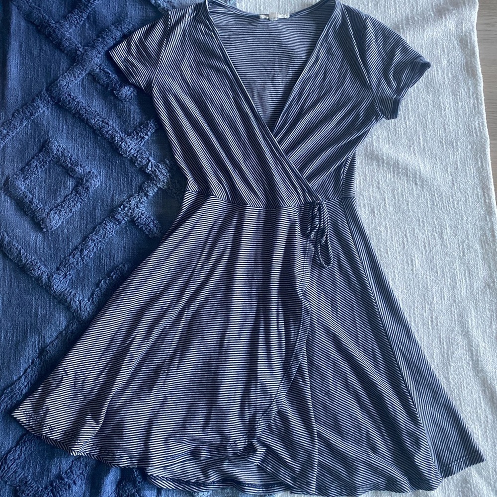 Navy blue and White Stripe Cross-Body Tie Dress